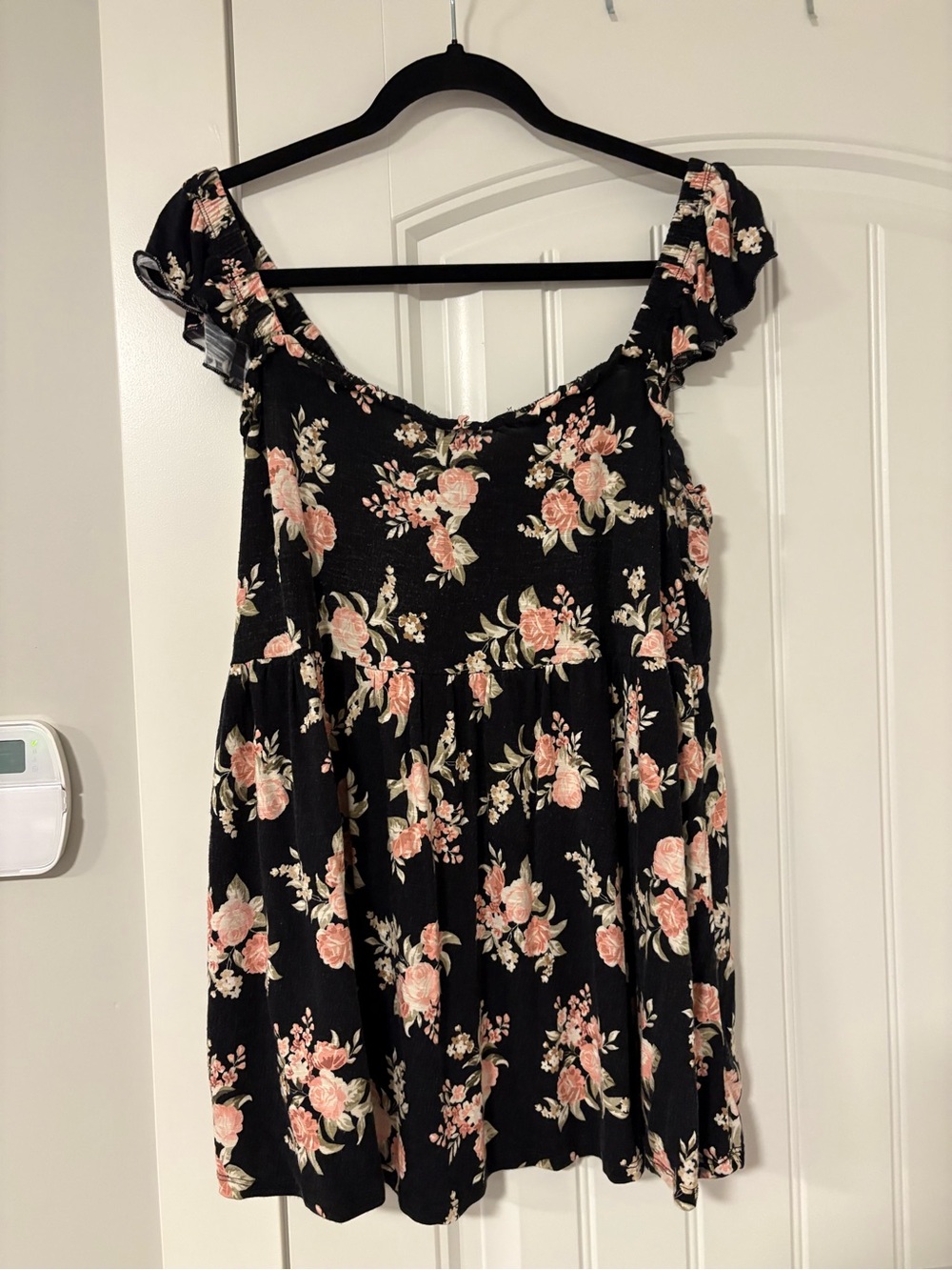 torrid Black Top with Blush Floral Ruffle Sleeves